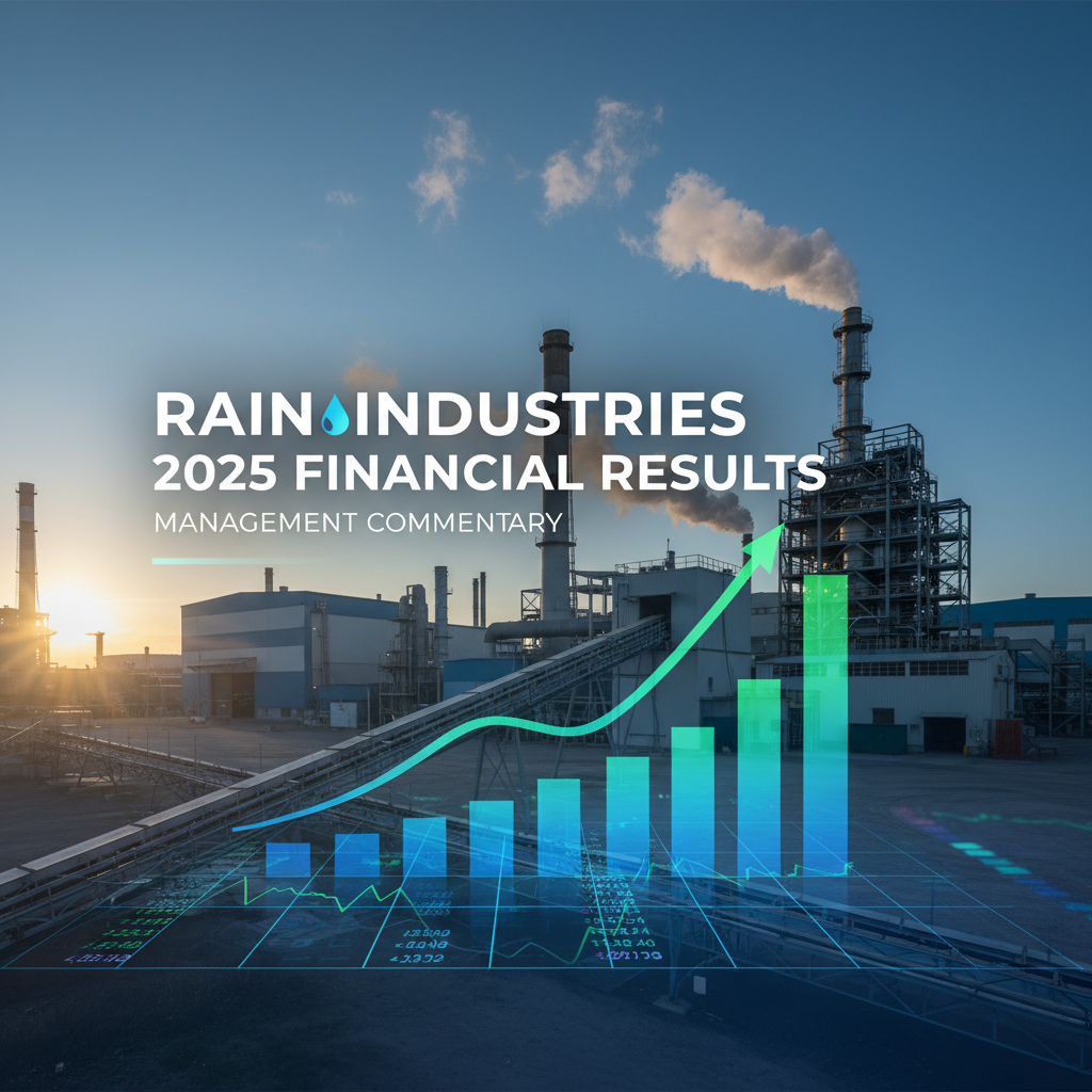 A professional image with text "RAIN INDUSTRIES 2025 FINANCIAL RESULTS MANAGEMENT COMMENTARY"