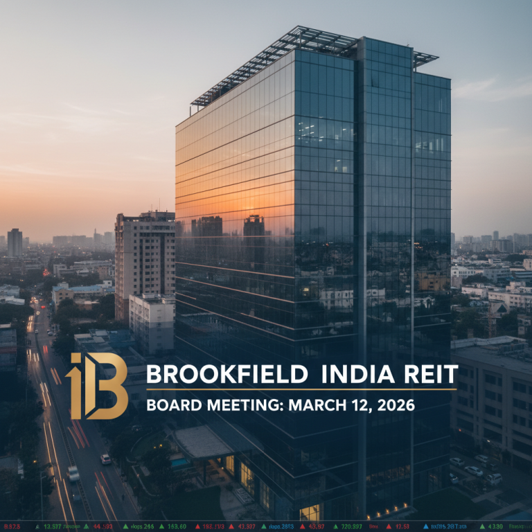 A modern glass office building at sunset, symbolizing real estate and corporate finance.