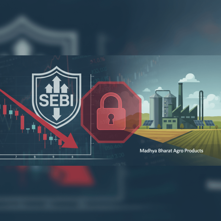 A professional image showing a stock market graph, a factory, and a red stop sign with a padlock.