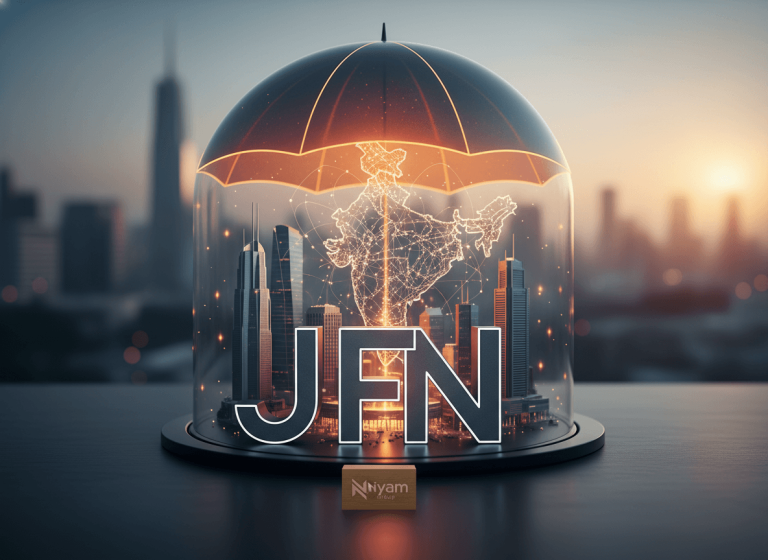 A futuristic glass dome containing a glowing map of India and city skyline, representing insurance and investment.