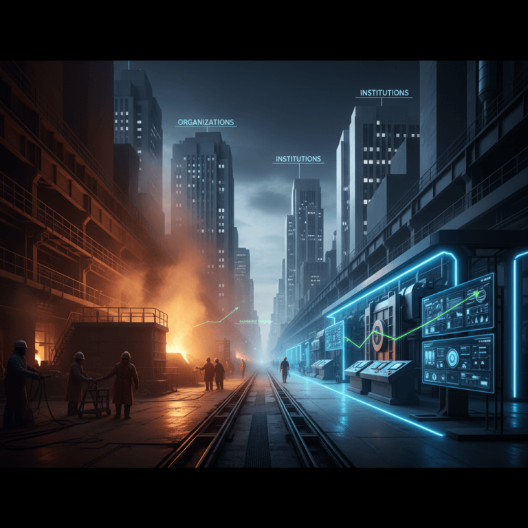 A modern steel factory showing both traditional fiery processes and advanced, glowing blue emission control technology.