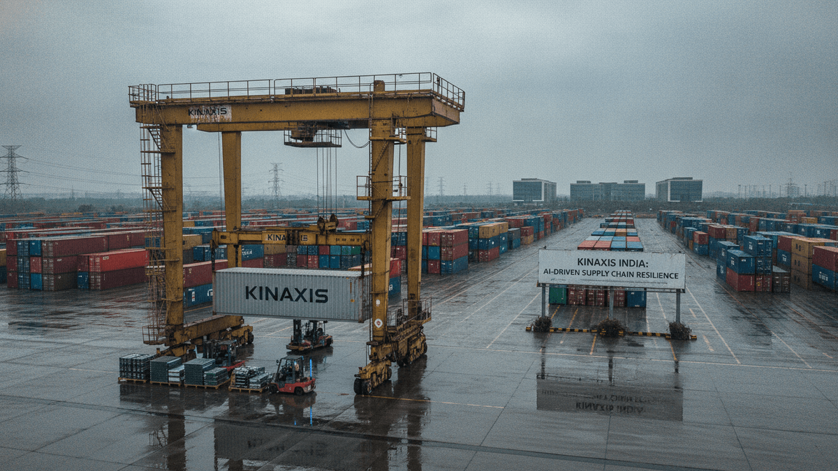 An ultra-realistic editorial photograph of a container terminal with a large gantry crane.