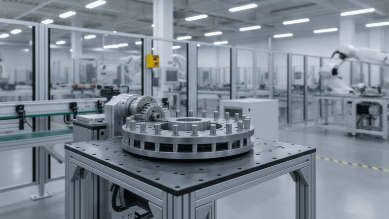 A Pin Gear Drive Unit with an indexing table, integrated into automated machinery in a clean industrial facility.